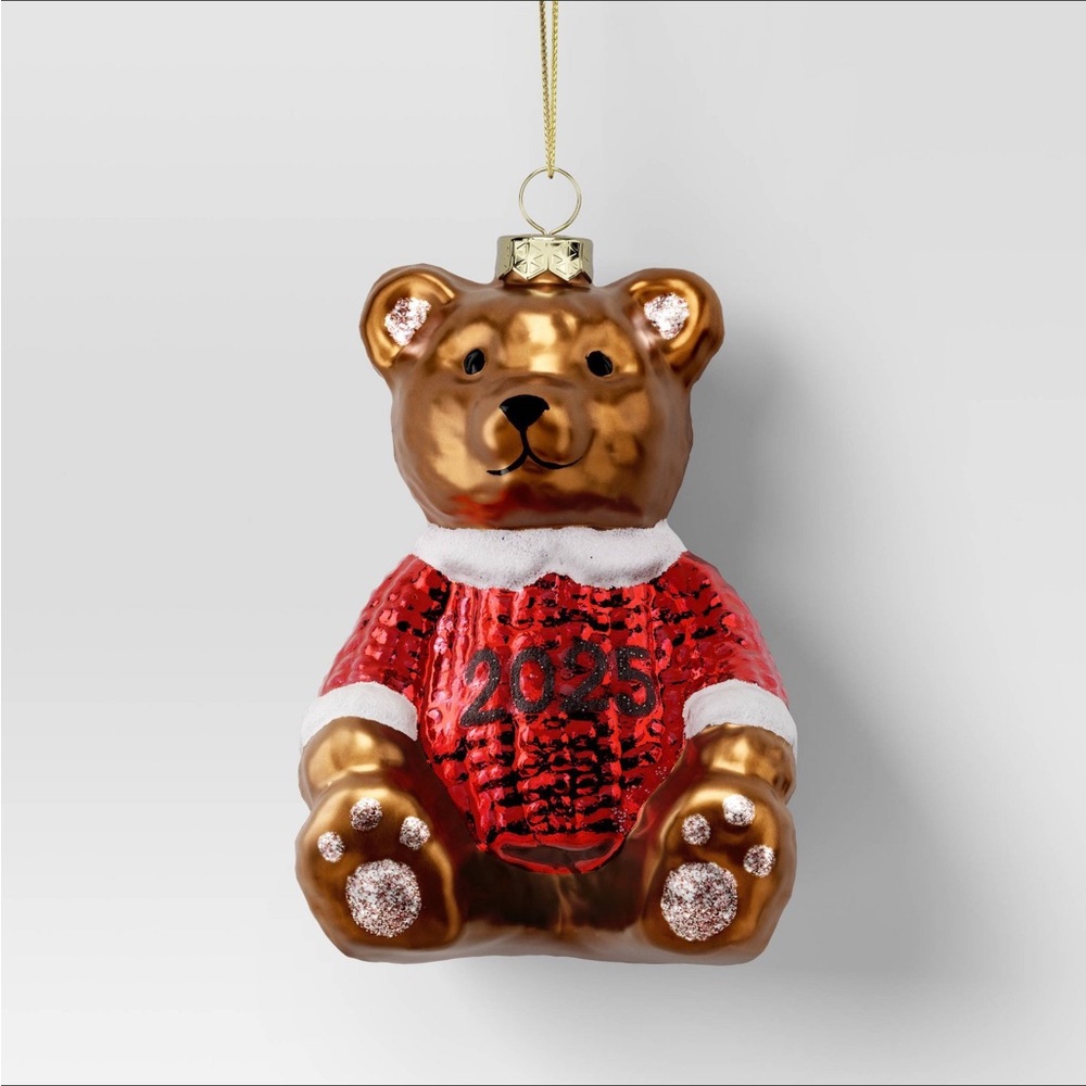 Wondershop 2025 Glass Bear Ornament with Red Sweater